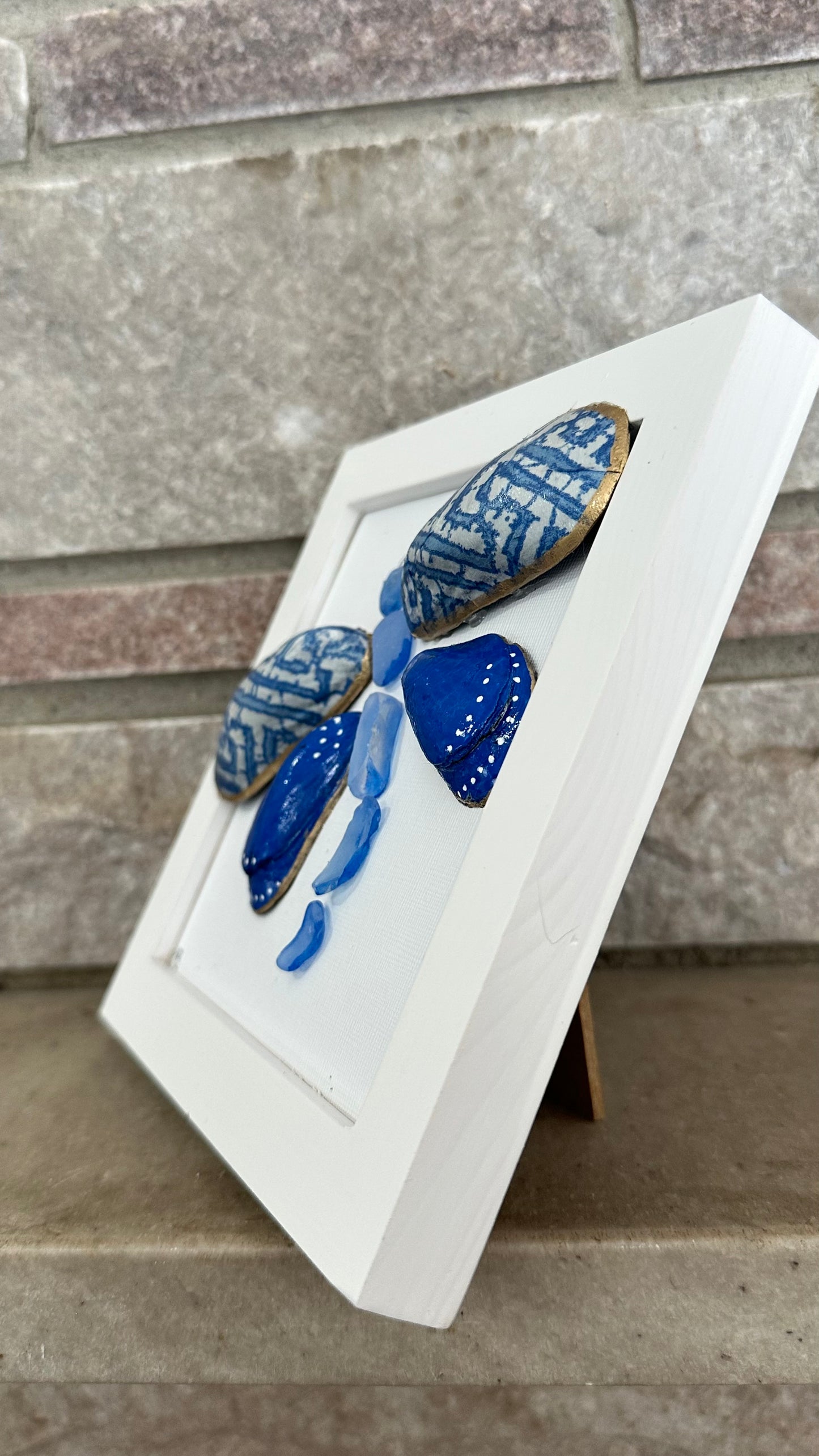 Coastal Dragonfly – Mussel Shell & Sea Glass Art (5x5 Frame)