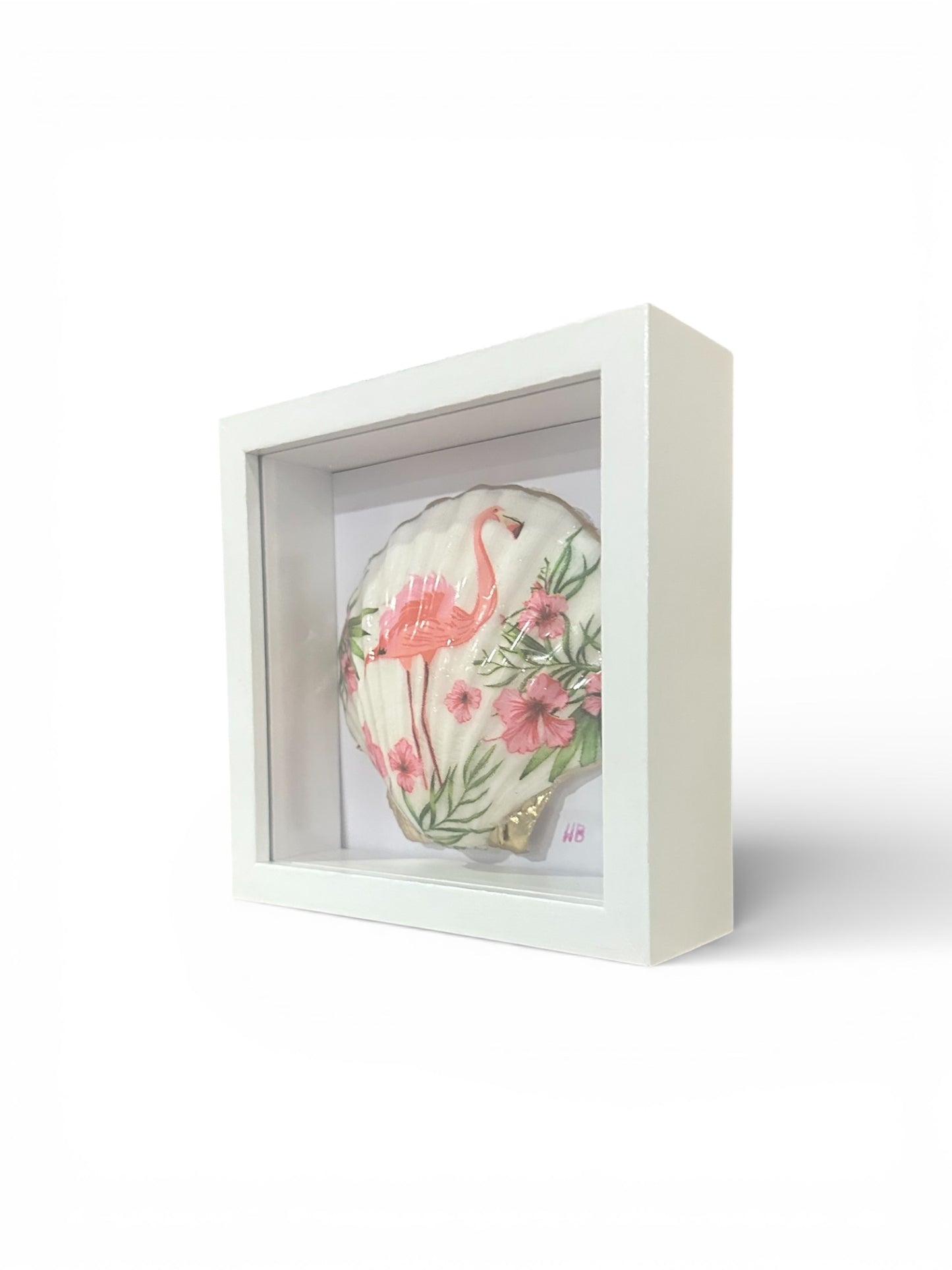 Flamingo Decoupaged Scallop Shell