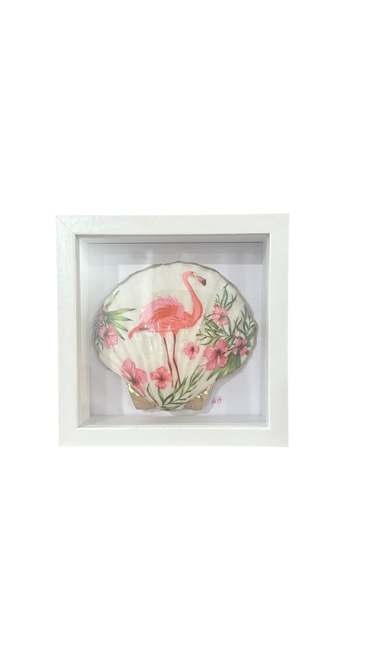 Flamingo Decoupaged Scallop Shell