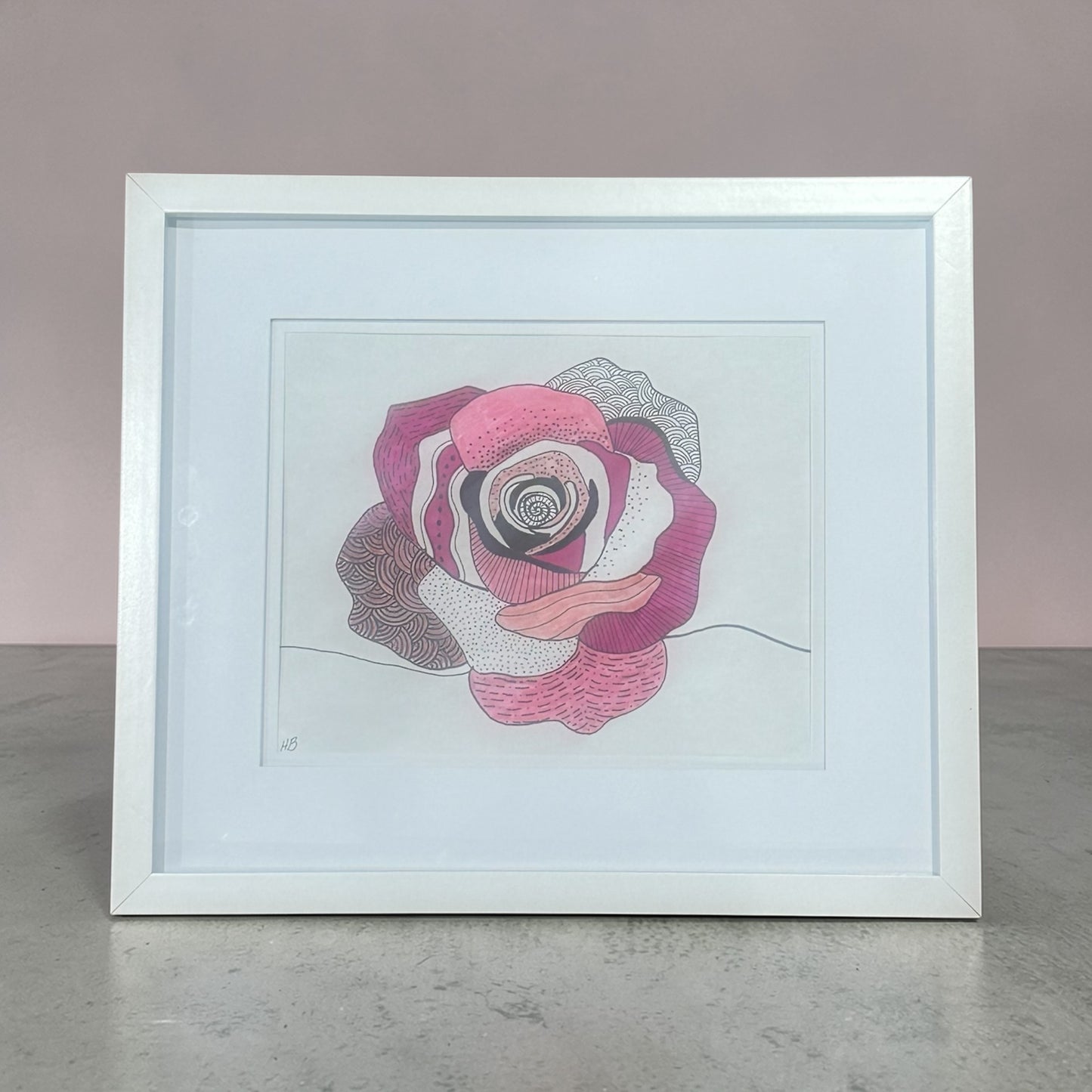 Pink Floral Zen Doodle Art – Framed Abstract Flower Wall Art