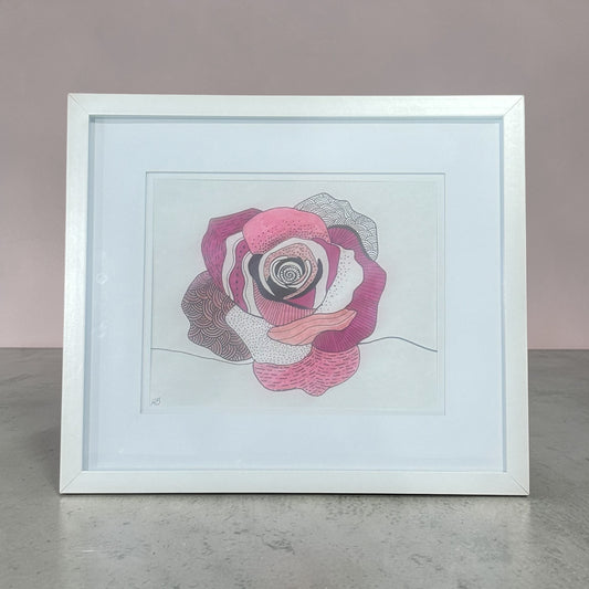Pink Floral Zen Doodle Art – Framed Abstract Flower Wall Art